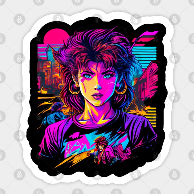 Retro 80s Japanese Manga Girl Synthwave Sticker by JOLI Design Studio